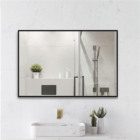 NeuType Aluminum Frame Wall and Bathroom Mirror 26-in W x 37.8-in H Black Framed Wall Mirror in ...