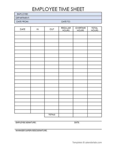 Free Employee Timesheet Printable - Free Printable Templates