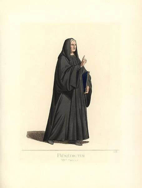 Benedictine monk, 14th century. . Handcolored (Print #14216924) Framed