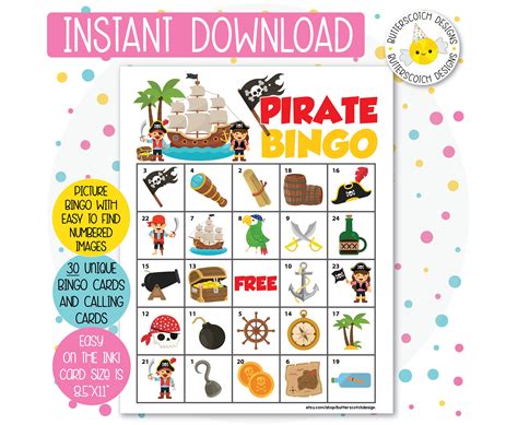 Pirate / Pirate Princess Printable Bingo Cards 30 Different | Etsy