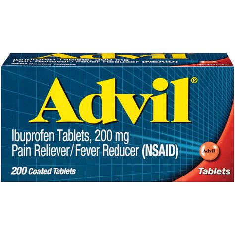 Advil Coated Tablets Pain Reliever and Fever Reducer, Ibuprofen 200mg, 200 Count, Fast-Acting ...