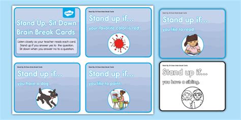 Stand Up, Sit Down Brain Break Cards