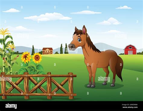 Cartoon brown horse in the farm Stock Vector Image & Art - Alamy