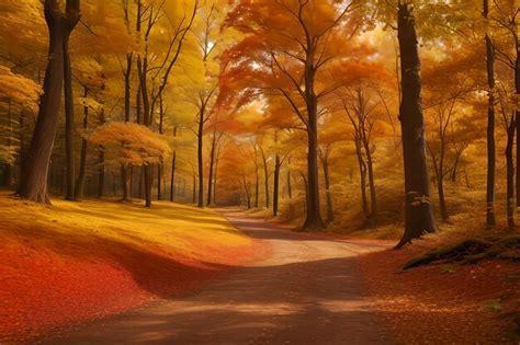 Premium Photo | Magical Autumn forest with path and fantastic glow