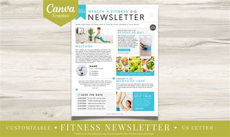 Health and Fitness Newsletter Canva Template Editable Exercise Letter ...