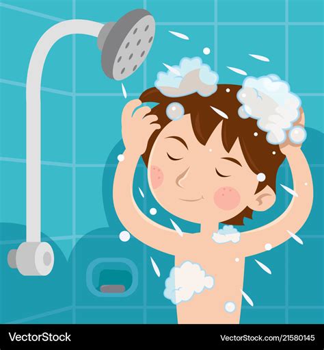 A child taking shower and he wash head Royalty Free Vector