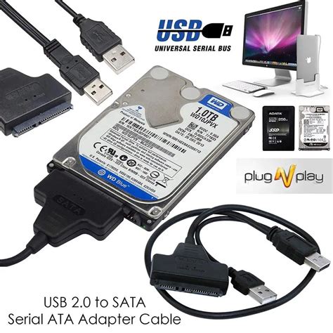 External Hard Drive Converter USB 2.0 to 22 Pin SATA Adapter Cable With ...