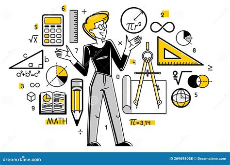 Mathematician Working On Some Theoretical Mathematics Vector Outline Illustration, Studying Math ...