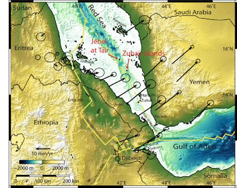 Map of the southern Red Sea showing the location of Jebel at Tair and ...