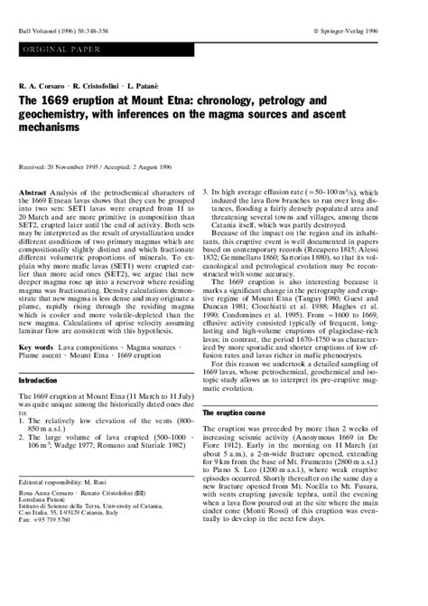 (PDF) The 1669 eruption at Mount Etna : chronology, petrology and geochemistry, with inferences ...