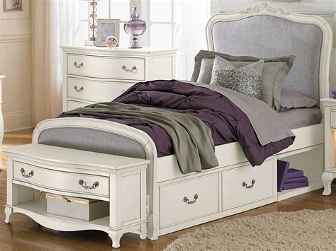 Kensington Antique White Katherine Upholstered Twin Panel Bed With Storage from NE Kids ...