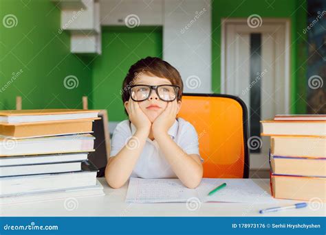 Thinking Child Bored, Frustrated and Fed Up Doing His Homework Stock Photo - Image of indecision ...