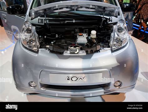 Peugeot ION electric car motor detail at Paris Motor Show 2010 Stock ...