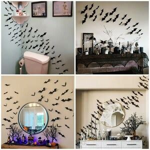 Halloween 3D Bats Wall Decor, 4 Sizes Waterproof Black Spooky Decor ...