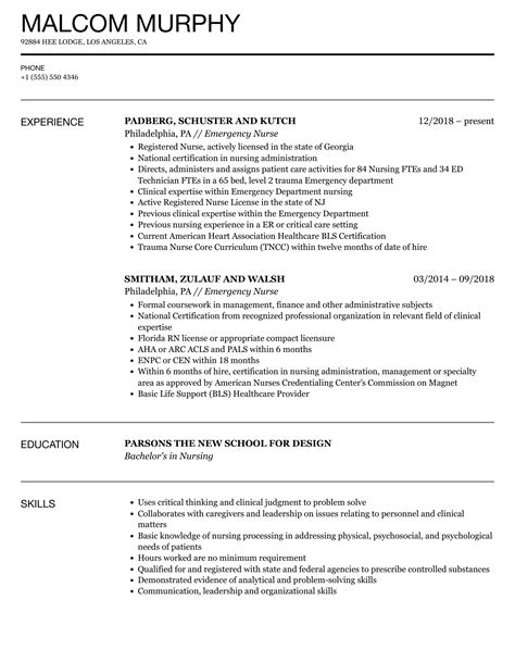 Emergency Nurse Resume Samples | Velvet Jobs