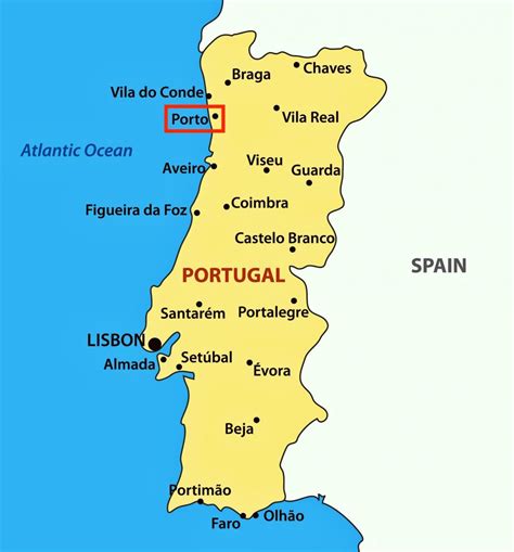 Porto Portugal carte de Porto sur une carte du Portugal (Europe du Sud - Europe)