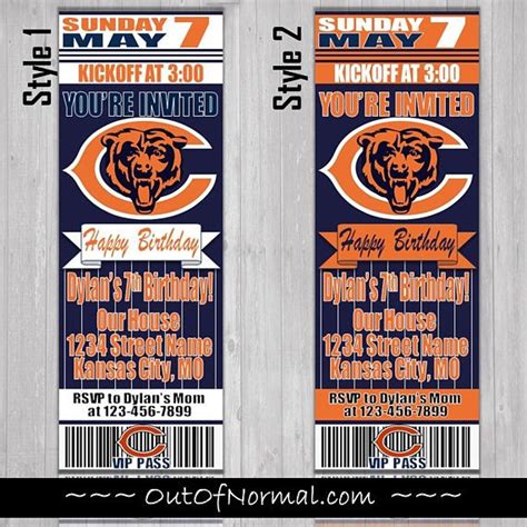 Chicago Bears NFL Football Ticket Style Invitation | Football baby ...