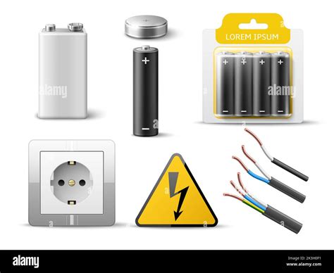 Realistic electricity elements. 3d power objects, different types ...