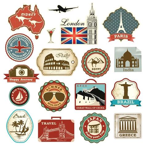 Retro Vintage Travel Suitcase Stickers - Set of 18 Luggage Decal Labels ...