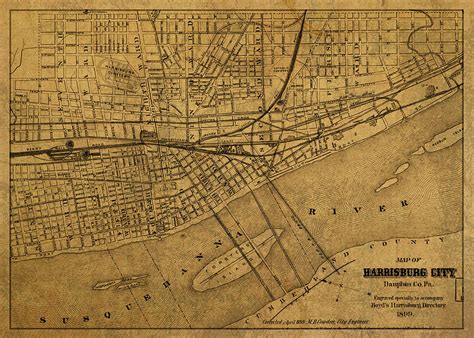 Harrisburg Pennsylvania Vintage City Street Map 1899 Mixed Media by ...