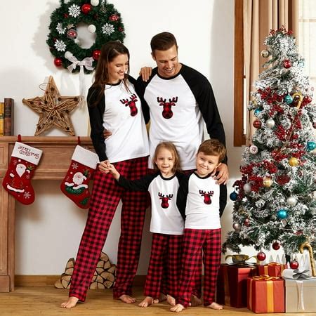 PatPat Christmas Plaid Deer Print Family Matching Pajamas Sets (Flame ...