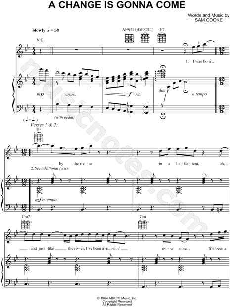 Sam Cooke "A Change Is Gonna Come" Sheet Music in Bb Major (transposable) - Download & Print ...