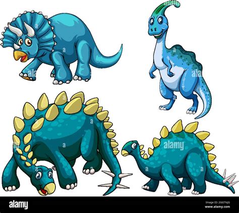 Set of blue dinosaur cartoon character illustration Stock Vector Image ...