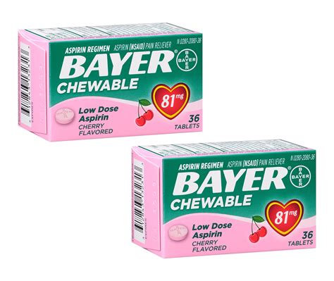 Bayer Chewable Low Dose Baby Aspirin Cherry Flavor 36 Tablets - 2 Pack