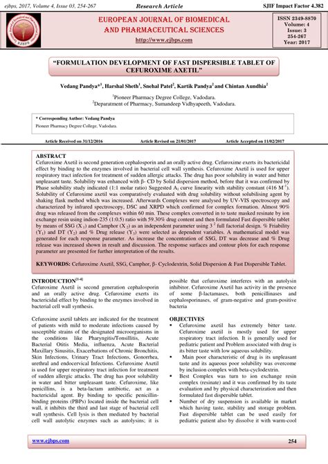 (PDF) "FORMULATION DEVELOPMENT OF FAST DISPERSIBLE TABLET OF CEFUROXIME ...