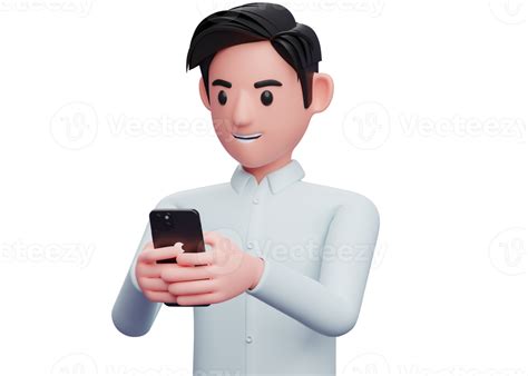 portrait of a businessman playing with a cell phone, 3d illustration of ...