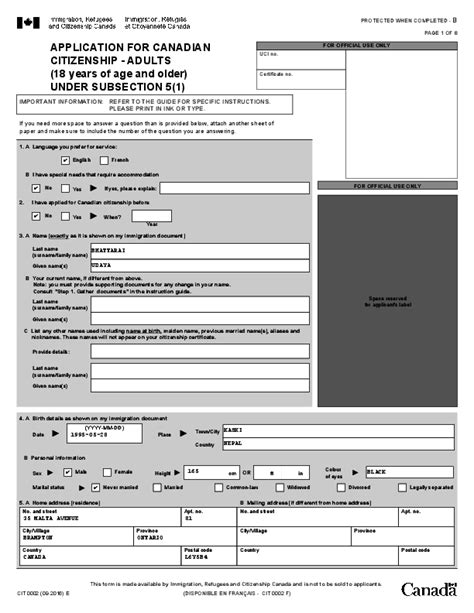 (PDF) APPLICATION FOR CANADIAN CITIZENSHIP -ADULTS (18 years of age and older) UNDER SUBSECTION ...