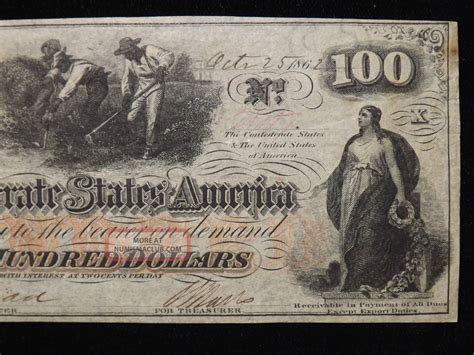 1862 $100 Dollar Confederate States America Paper Note