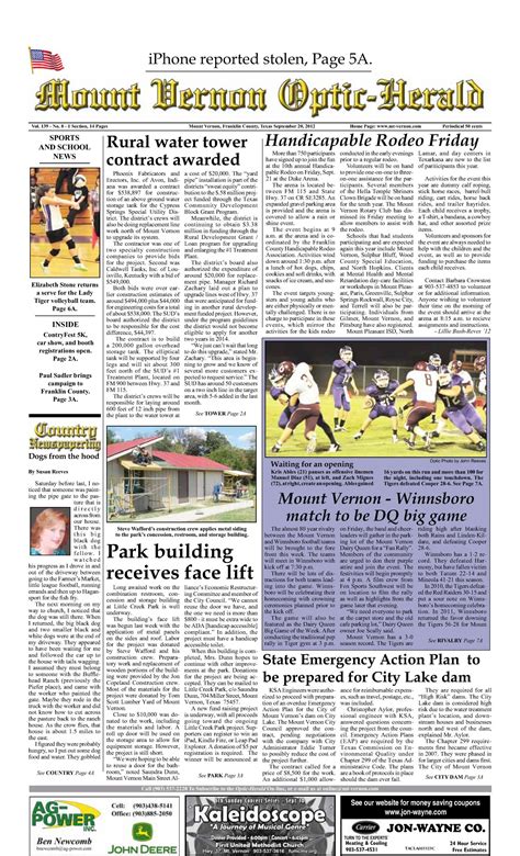 Mount Vernon Optic-Herald (Mount Vernon, Tex.), Vol. 139, No. 8, Ed. 1 Thursday, September 20 ...