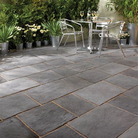 Dark Grey Layered Slate Effect Single Paving Slab (L)900mm (W)250mm ...