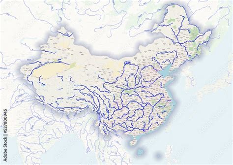 China physical map with important rivers the capital and big cities ...