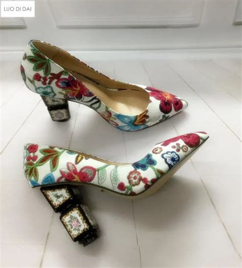 Aliexpress.com : Buy 2018 New women flower print high heels chunky heel ...