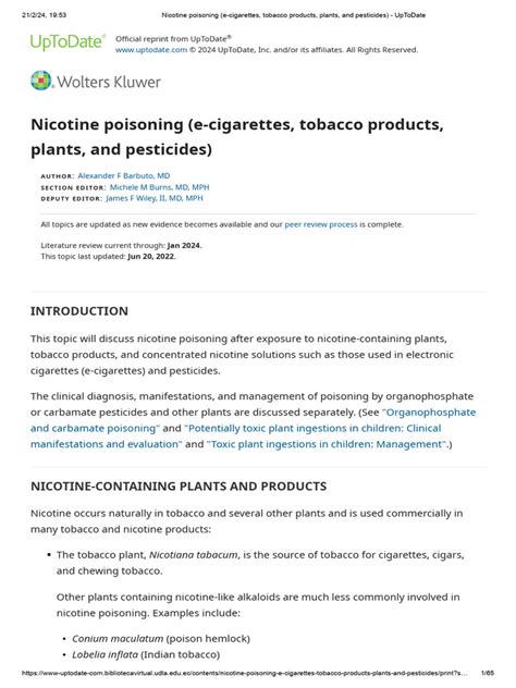 Nicotine Poisoning (E-Cigarettes, Tobacco Products, Plants, and ...