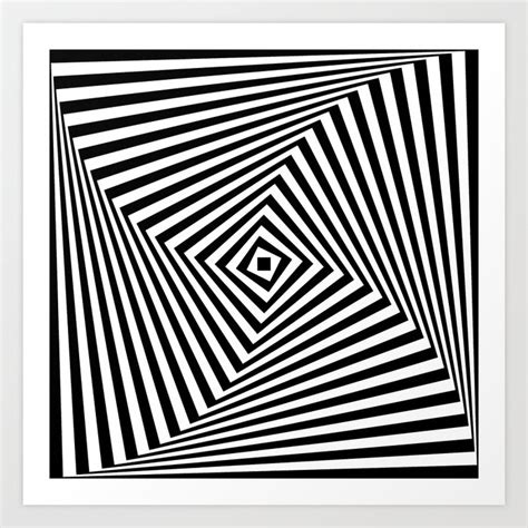 Op art rotating square in black and white Art Print by Elfina | Society6