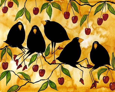 Crow Bird Blackbird Raven Wildlife Animal Cherry Tree Italian Whimsical ...