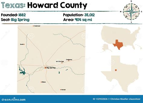 Map of Howard County in Texas Stock Vector - Illustration of county, blue: 132932826