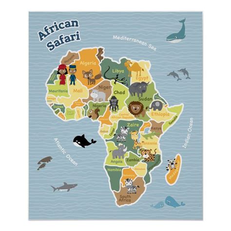 African Safari Map Poster | Zazzle | African safari, African safari ...