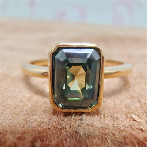 1.67 Ct Green Emerald Cut Lab Diamond Engagement Ring 14K Yellow Gold ...