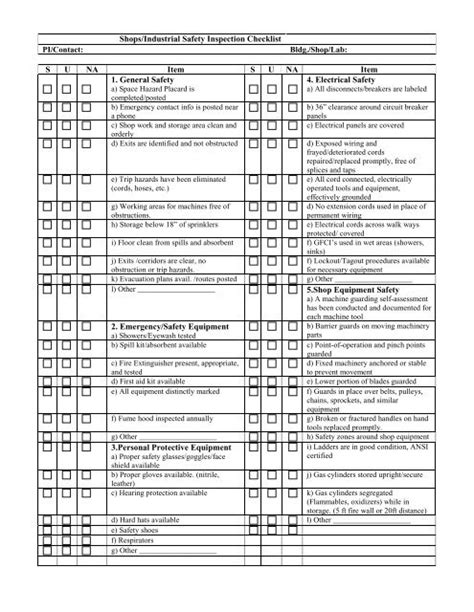 Shop safety inspection list