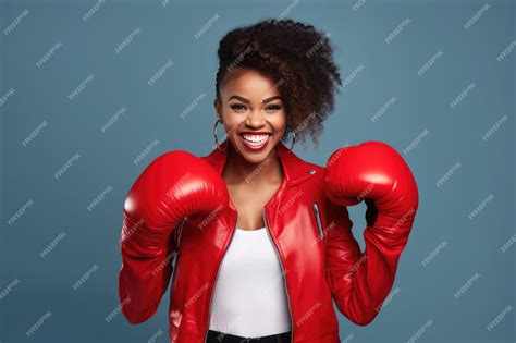 Premium AI Image | Young black African woman with red boxing gloves