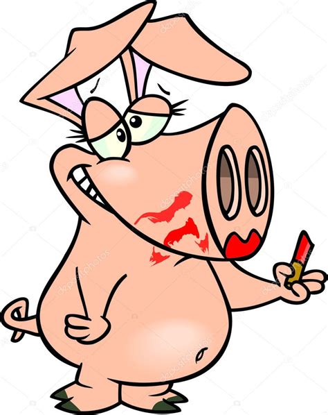 Cartoon Pig Lipstick Stock Illustration by ©ronleishman #13982339