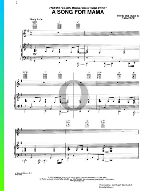 A Song For Mama Piano Sheet Music from Soul Food by Boyz II Men - OKTAV