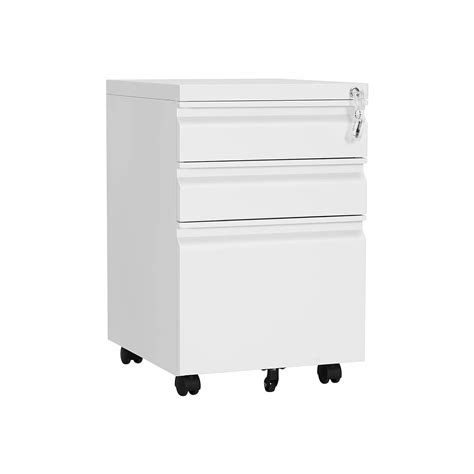 White Mobile Under Desk File Cabinet with Lock | Home Office | SONGMICS