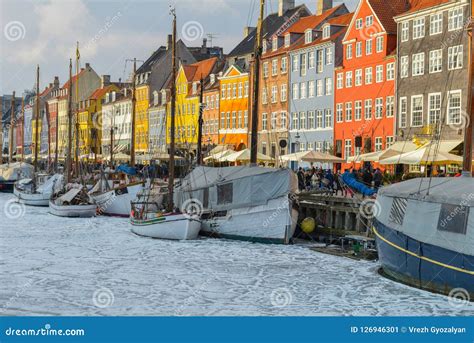 Colored Facades of Nyhavn in Copenhagen in Denmark in Winter Stock ...