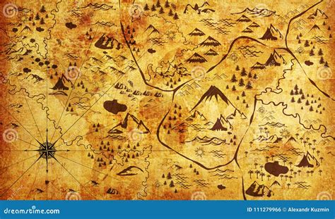 Old Pirate Map. Photo Wallpaper for Interior. 3D Rendering. Stock Illustration - Illustration of ...