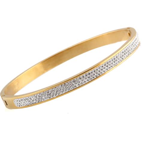 Wholesale Stainless Steel Gold Color Bangles Jewelry With White CZ ...